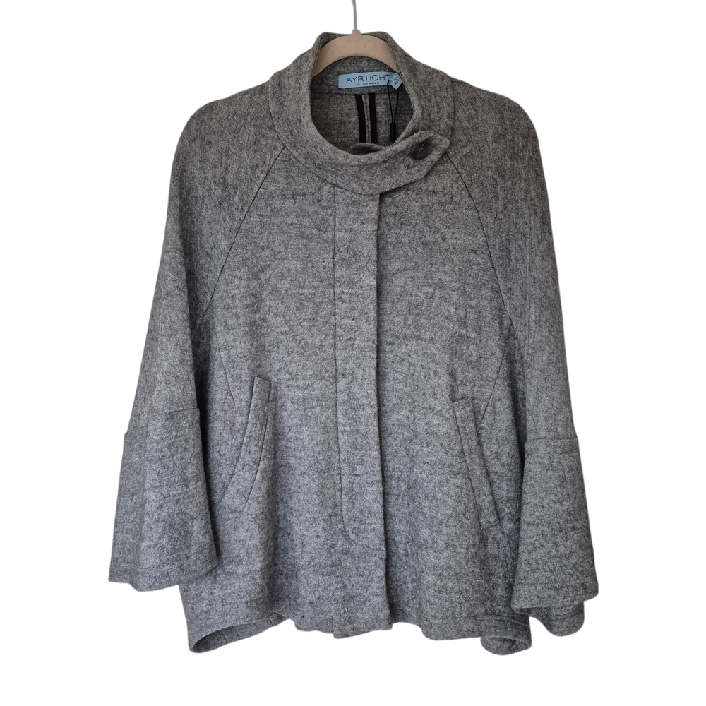 Ayrtight Gray Knit Wool Blend Poncho Style Pea Coat NWT